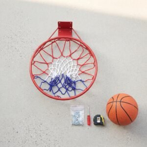 Wall Mounted Basketball Hoop with Net - Red Steel Rim for Indoor & Outdoor Practice