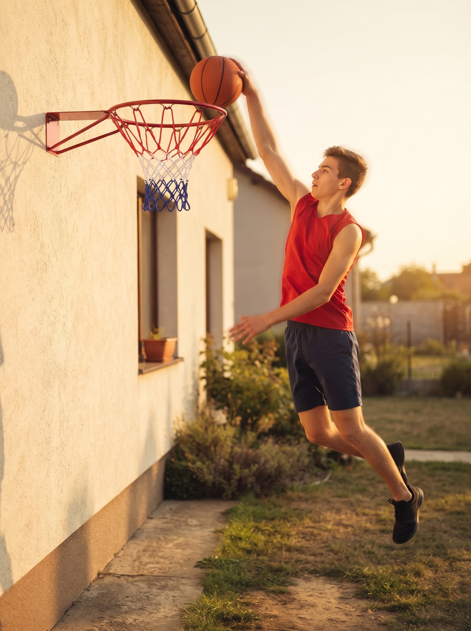 Wall Mounted Basketball Hoop with Net - Red Steel Rim for Indoor & Outdoor Practice - Image 5