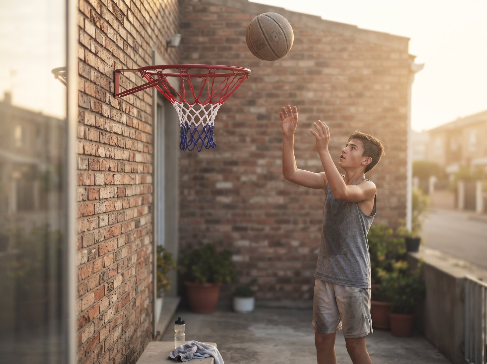 Wall Mounted Basketball Hoop with Net - Red Steel Rim for Indoor & Outdoor Practice - Image 2